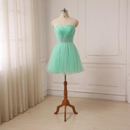 Mnit Green Beaded Ruffle Short Homecoming Dress,..