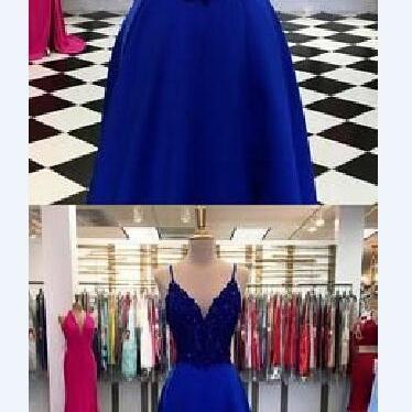 Sexy A Line Royal Blue Lace Prom Dresses Custom..