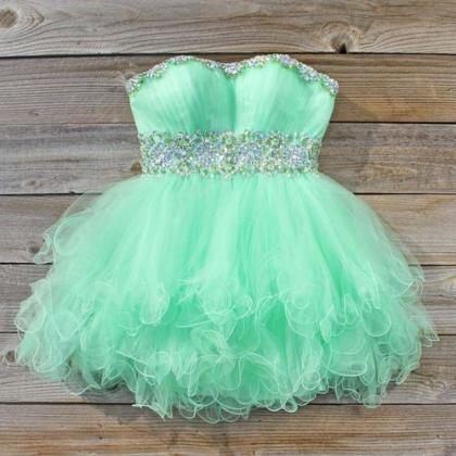 Beaded Mint Green Tulle Short Homecoming Dress A..