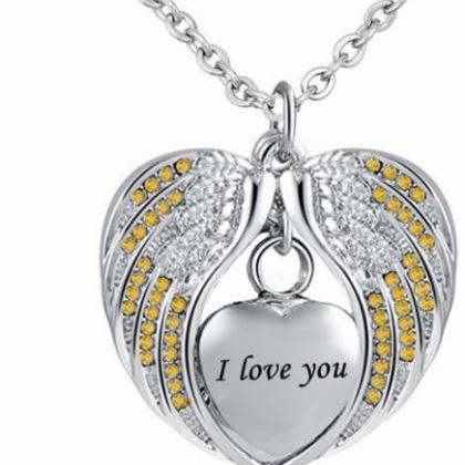 Cremation Urn Necklace For Ashes Angel Wing..