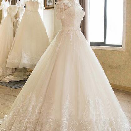 Long A Line Crystal Beading Tulle Wedding Dresses..