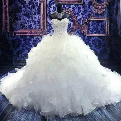 Off Shoulder White Beaded Ball Gown Wedding..
