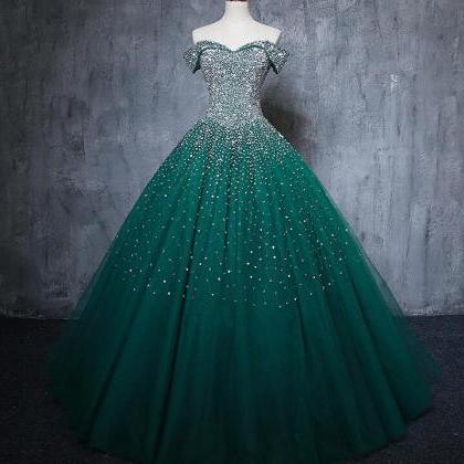 Sexy Green Tulle Beaded Sweet 15 Quinceanera Dress..