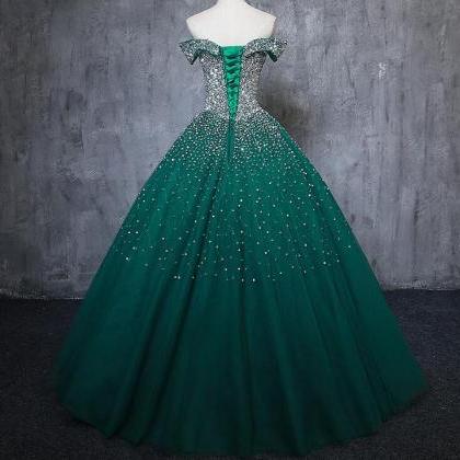 Sexy Green Tulle Beaded Sweet 15 Quinceanera Dress..