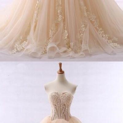 Champagne Lace Ball Gown Quiceanera Dresses Sweet..