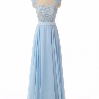 Plus Size Light Blue Chiffon Long Prom Dress..
