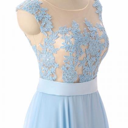 Plus Size Light Blue Chiffon Long Prom Dress..