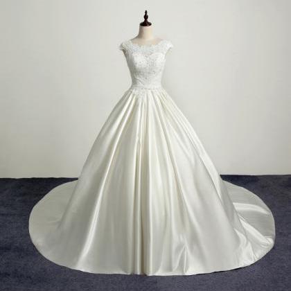 Stunning Ivory Satin A Line Wedding Dress Sexy..