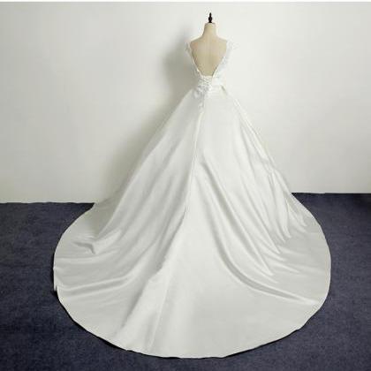 Stunning Ivory Satin A Line Wedding Dress Sexy..