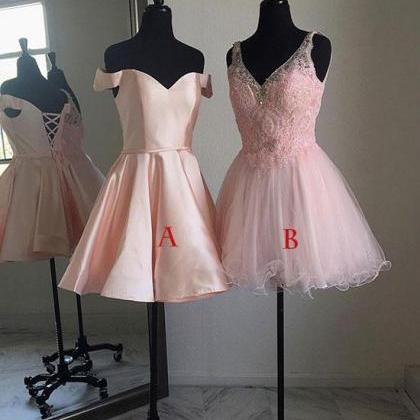 Pink Satin Short Bridesmaid Dress, Mini Homecoming..