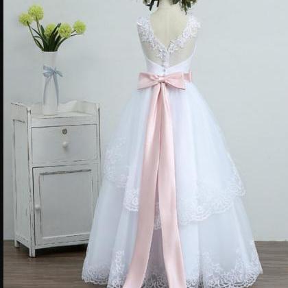 White Tulle A Line Flower Girls Dress First..