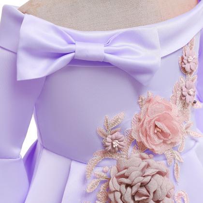 Fashion Lavender Embroidery Short Flower Girls..
