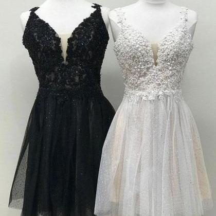 Black Lace Short Prom Dress A Line Junior Party..