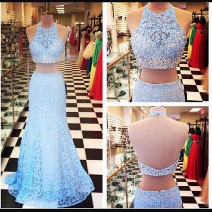 Stunning Light Blue Two Pieces Prom Dresses Custom..
