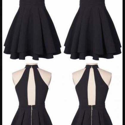 Custom Made Black Chiffon Short Homecoming Dress,..