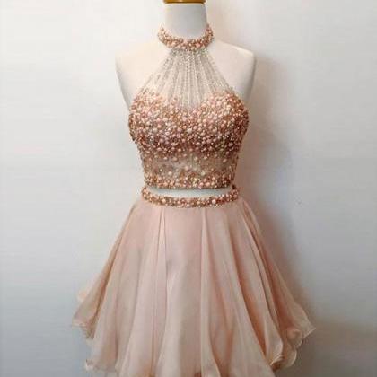 Sexy Halter Beaded Short Homecoming Dress Two..