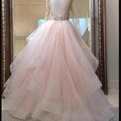 Light Pink Tulle Sexy Backless Ball Gown..