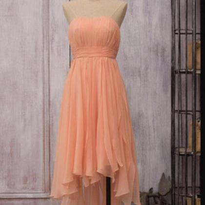 Elegant A Line Orange Chiffon Ruffle High Low Prom..