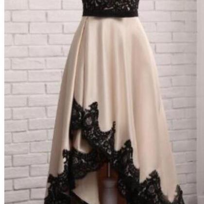Stunning A Line Black Lace Sheer Long Prom Dresses..