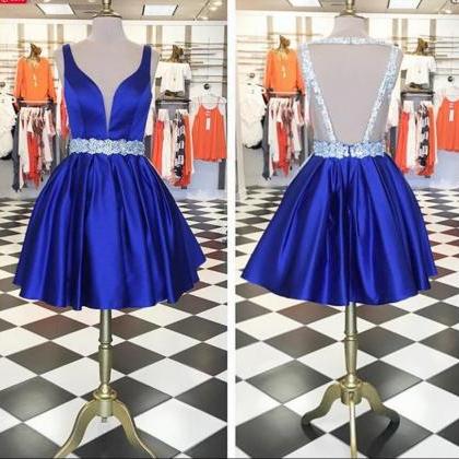 Royal Blue Lace Short Homecoming Dress A Line Mini..