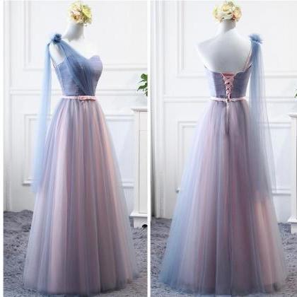 Simple One Shoulder Long Prom Dress Ruffle Prom..