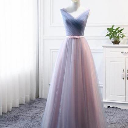 Simple V-neck Long Prom Dress Ruffle Prom Party..