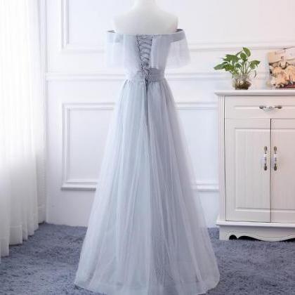 Off Shoulder Light Silver Long Prom Dress Custom..