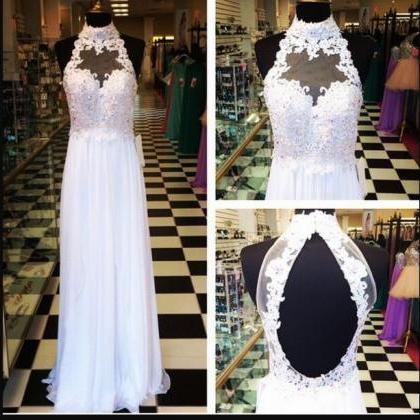 Stunning Halter A Line Lace Prom Dress Custom Made..