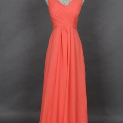 Long Bridesmaid Dress V-neck Women Party Gowns..