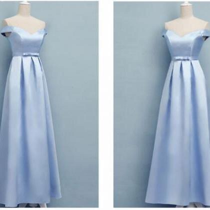Light Blue Satin Long Prom Dress Custom Made Women..