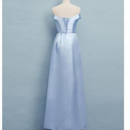 Light Blue Satin Long Prom Dress Custom Made Women..