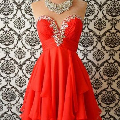 Red Chiffon Beaded Short Homecoming Dress Sweet 16..