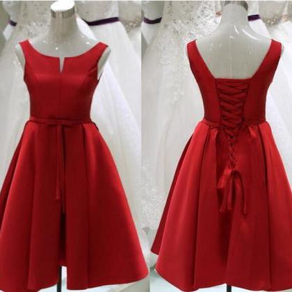 Off Shoulder Red Satin Short Homecoming Dress A..
