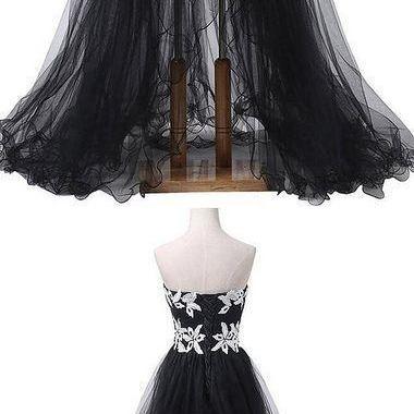 Off Shoulder Black Tulle High Low Prom Dress With..