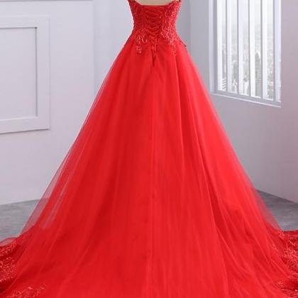 Vintage Red Lace A Line Off Shoulder Long Prom..