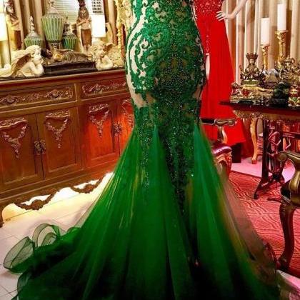 Plus Size Green Lace Evening Dress Mermaid Beaded..