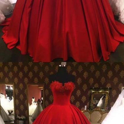 Dark Red Satin Sweet Ball Gown Quinceanera..