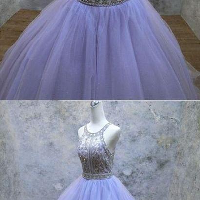 Charming Lavender Beaded Corset Scoop Neck A Line..
