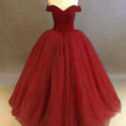Ball Gown Burgundy Tulle Quinceanera Dress Sweet..