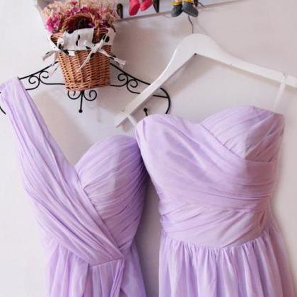 Light Lavender Ruffle Long Bridesmaid Dress, Maid..