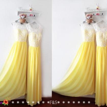 Sexy Yellow Chiffon Long Bidesmaids Dresses With..