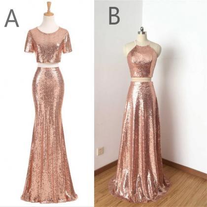 Charming Champagne Sequin Two Pieces Prom Dress ,..