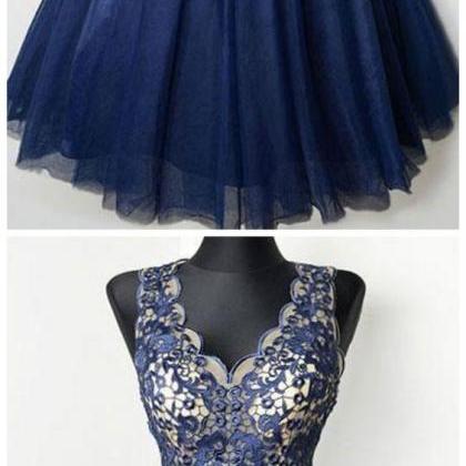2020 Royal Blue Lace Short Prom Dress Off Shoulder..