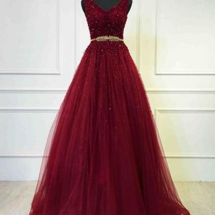 Sparkly Beade Sequin Burgundy Sequin Long Prom..
