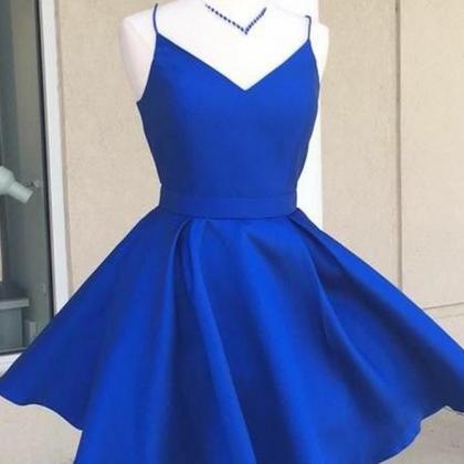 Royal Blue Satin Short Homecoming Dress Above..