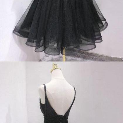 Shiny Black Tulle A Line Short Homecoming Dress ,..