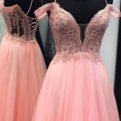 Pink Tulle Lace Prom Dresses Custom Made Formal..