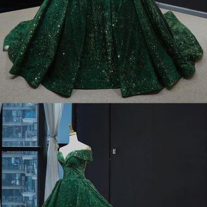 Sparkly Emerland Green Sequin Ball Gown Prom..