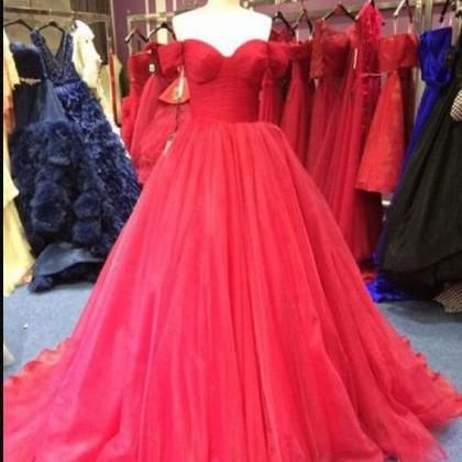 Red Tulle Ruffle Ball Gown Quinceanera Dresses..