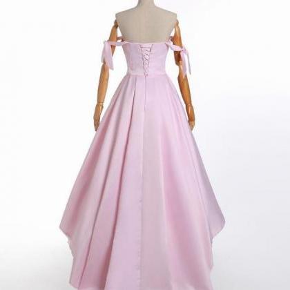 Pink Satin Skirts Tiers Long Prom Dresses Custom..